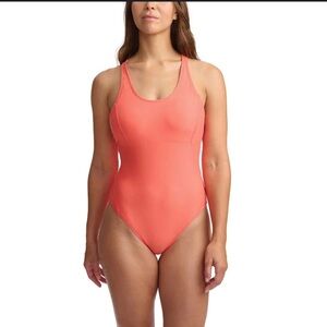 Orange One-Piece Swimsuit with Scoop Neckline and Wide Straps